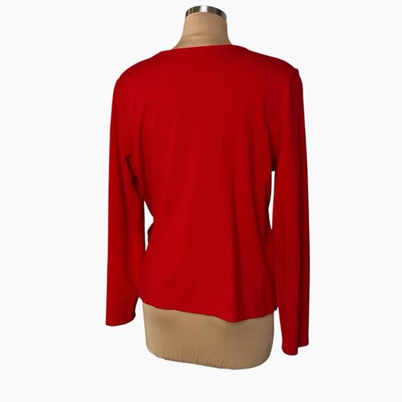 Halogen Wrap Top Blouse Size 1X Plus Red Soft Fluid Fabric V Neck Sleek Style - Picture 2 of 5